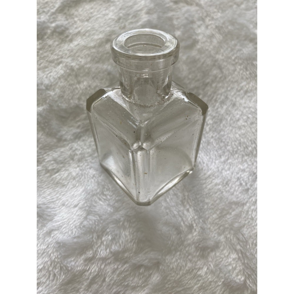 Antique Clear Glass Ink Bottle Square Schoolhouse Inkwell Tooled Cork Lip Desk